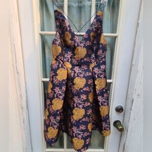 Topshop Mini Cocktail Dress Navy Gold Flounce